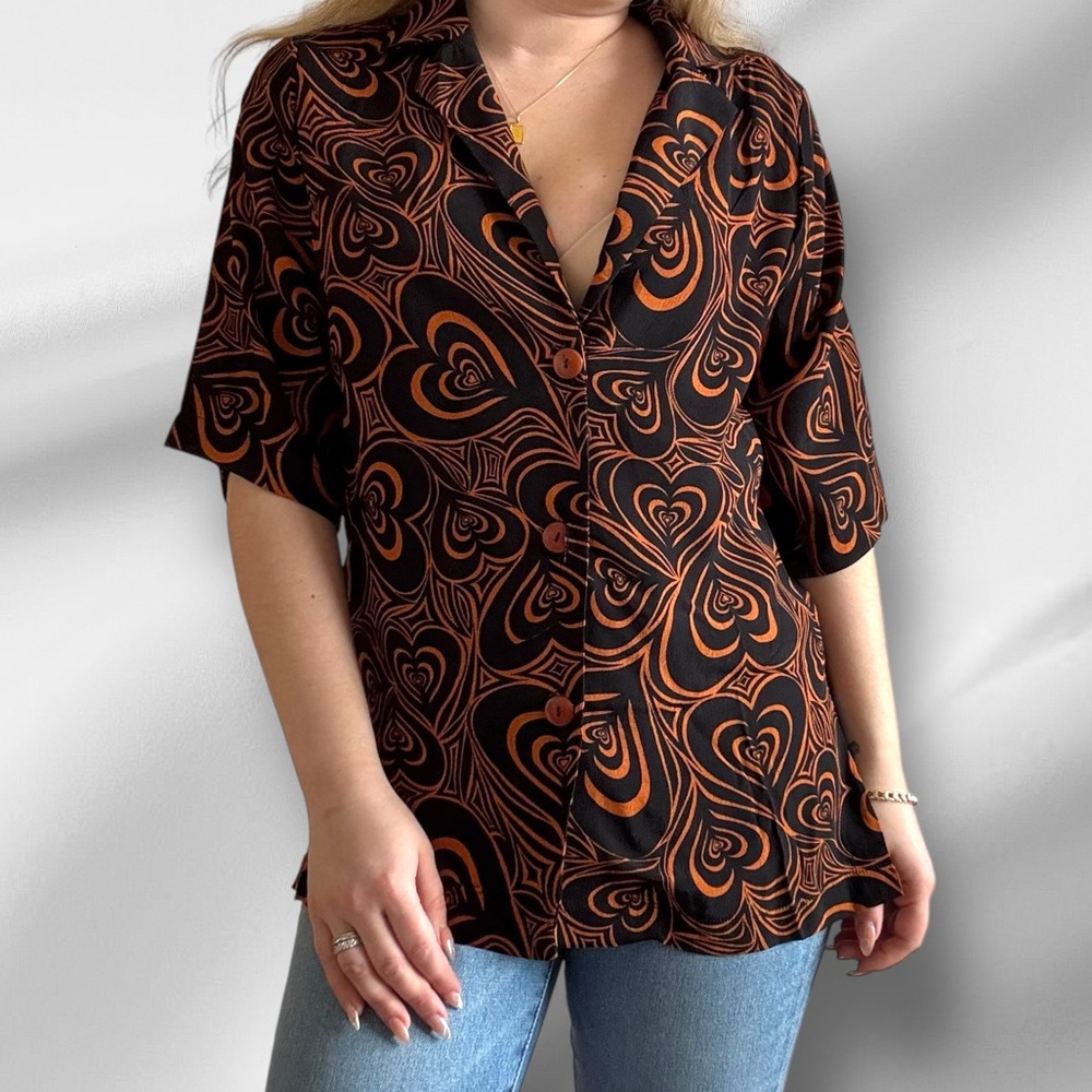 Lisa Says Gah Alyssa Top Blouse ‘Wild Hearts Brown’ sz XS Oversized Shirt